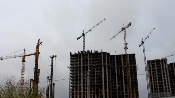 Auf Der Baustelle Werden Kräne Aufgestellt Die Die Last Verschiedene — Stockvideo