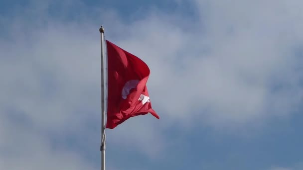 Прапор Туреччини Майорить Вітер Проти Синього Неба — стокове відео