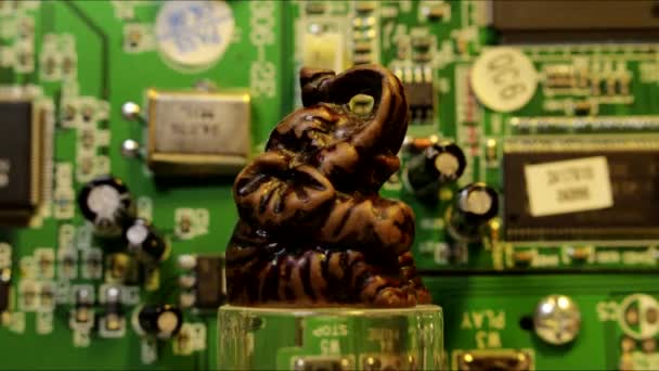 Elephant Netsuke Rotates Right Motherboards Microcircuits — Stock Video