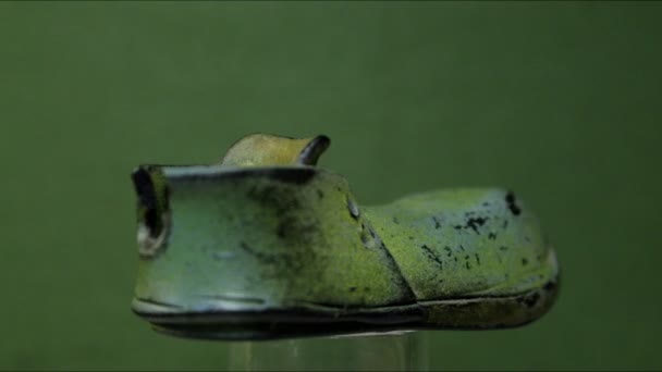 Shabby Green Boot Rotates Its Axis Well Combined Green Background — Stock Video