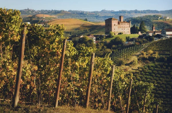 Zamku Grinzane Cavour, otoczone przez winnice miasteczko La — Zdjęcie stockowe