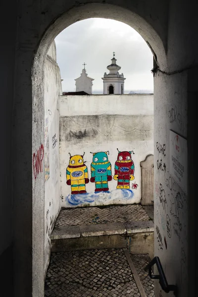 Лисбон Португаль Февраля 2019 Года Современное Городское Уличное Искусство Исторических — стоковое фото