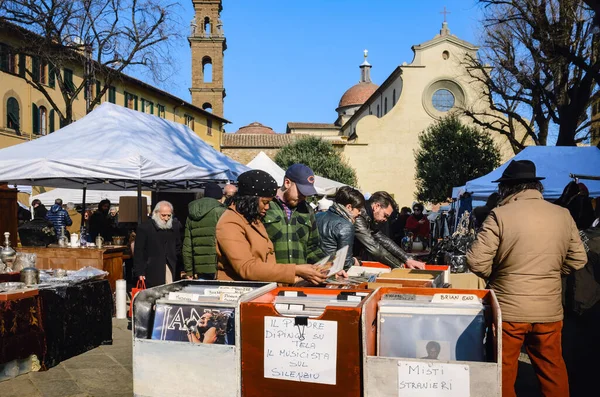 Florence Italy February 2018 Traditional Flea Market Santo Spirito Square — Stock Photo, Image