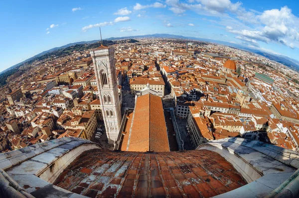 Vista Aérea Fisheye Cheia Centro Cidade Florença Itália Com Telhados — Fotografia de Stock