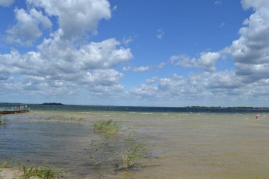 Güneşli bir günde Svitiaz Gölü 'nde şeffaf su (Shatsk Gölü, Shatsky Ulusal Doğal Parkı)