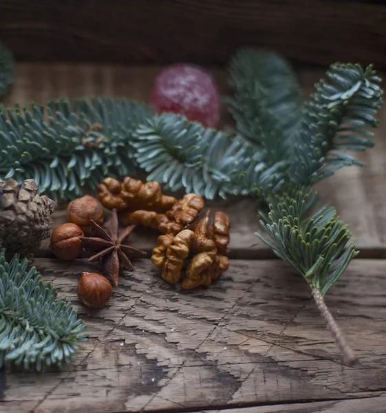 Green Fir Branches Background Boards — Stock Photo, Image