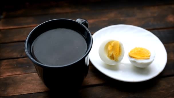 Boiled Eggs Lie White Plate Them Goes Steam — Stock Video