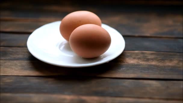 Boiled Eggs Lie White Plate Them Goes Steam — Stock Video