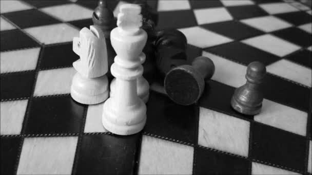 Chess Pieces Fall Chessboard — Stock Video