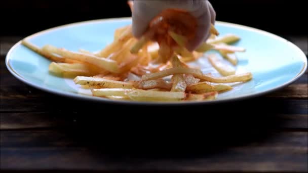 Batatas Fritas Prato — Vídeo de Stock