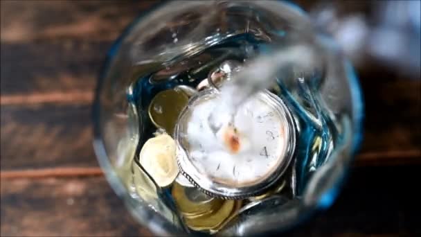 Vintage Pocket Watch Wooden Table — Stock Video