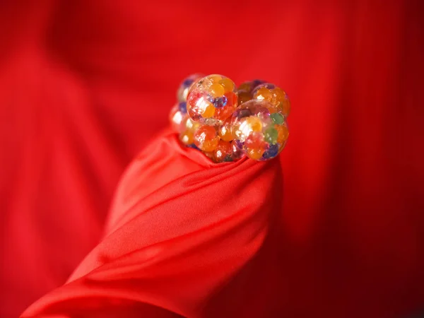 Multicolored Bubbles Red Fabric Background — Stok Foto