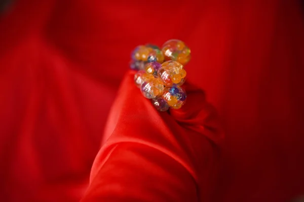 Multicolored Bubbles Red Fabric Background — Stock Photo, Image