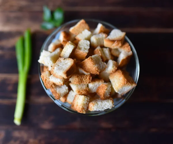 Croutons White Bread Plate — Stock Photo, Image
