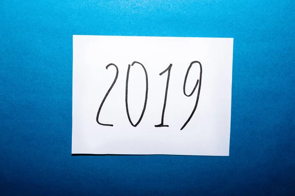 2019 Happy New Year Card Numbers Blue Background — Stock Photo, Image