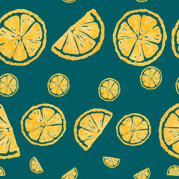 Nahtloses Muster Mit Gelber Zitrone Auf Aquamarin Oder Meergrünem Hintergrund — Stockfoto