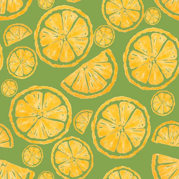 Haki yeşil zemin üzerine sarı limon ile Seamless modeli