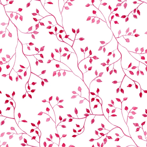 Vaaleanpunainen Haara Kasvi Akvarelli Maalaus Saumaton Kuvio Puu Valkoisella Pohjalla — kuvapankkivalokuva