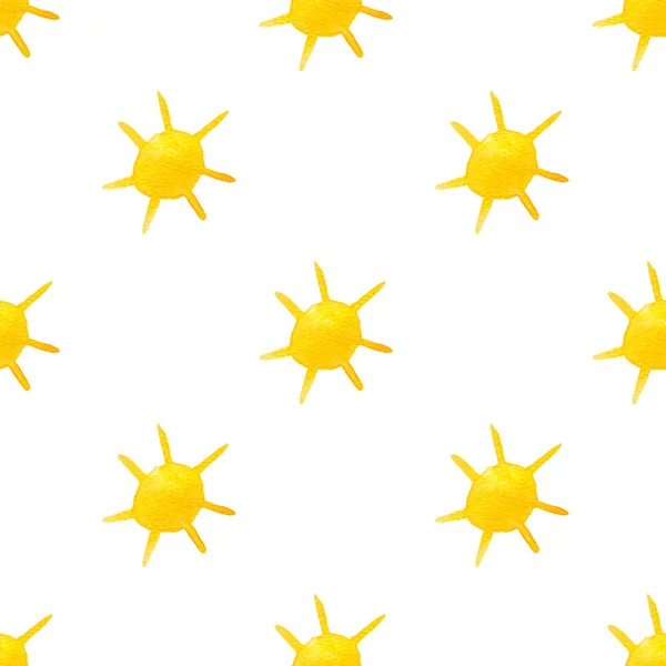 Акварель Желтым Солнцем Бесшовный Узор Белом Фоне — стоковое фото