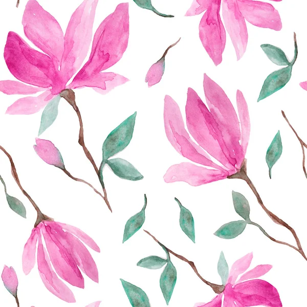 Fleurs Magnolia Rose Fleur Aquarelle Peinture Dessin Main Motif Sans — Photo