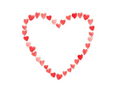 Kırmızılı kalp şekli, beyaz arkaplanda izole edilmiş suluboya resmi.