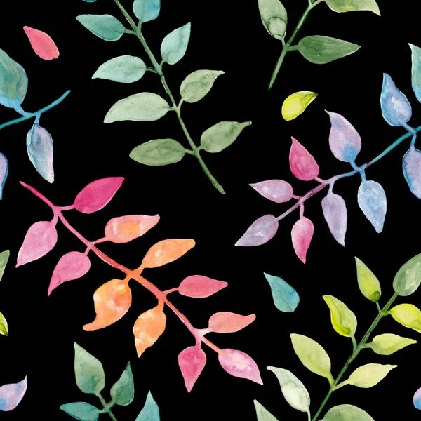 Νέον Χρώματα Φυτά Φύλλα Ακουαρέλα Ζωγραφική Χέρι Που Χωρίς Ραφή — Φωτογραφία Αρχείου