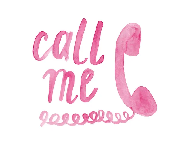 Appelez Moi Avec Téléphone Lettrage Aquarelle Rose Peinture Isolée Sur — Photo