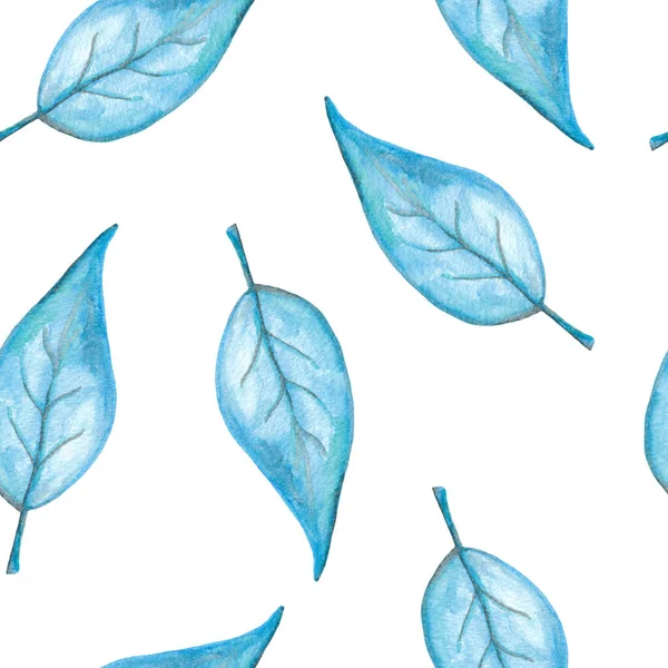 Feuilles Bleues Aquarelle Peinture Dessin Main Motif Sans Couture Sur — Photo