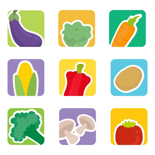 Cute Vegetables Icon Set — Stock Vector