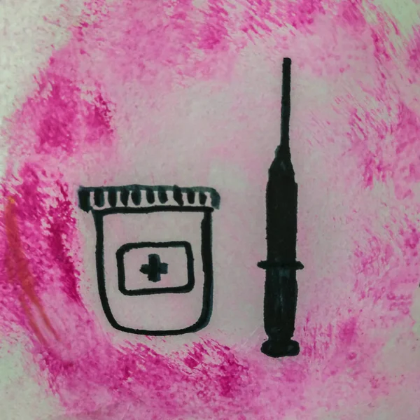 Syringe Drawn Felt Tip Pen Pink Background — Stock Photo, Image