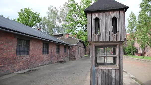 Barracks and concentration camp, wooden observation post, one-storey building — Stock Video