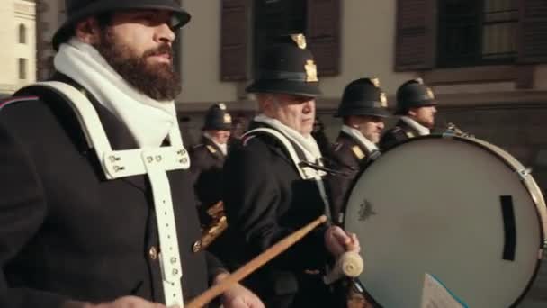 Police Parade Wind Musical Instruments In Europe. Annual Festival, Shows — Stock Video