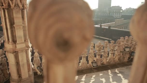 Sculptures saints and martyrs decorating the Cathedral Milan Duomo di Milano — Stock Video