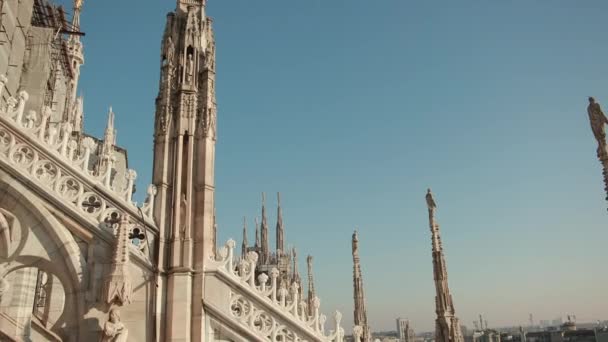 Aziz ve şehitlerin heykelleri Katedral Milan Duomo di Milano 'yu süslüyor. — Stok video