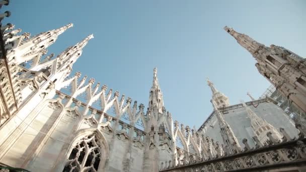 Aziz ve şehitlerin heykelleri Katedral Milan Duomo di Milano 'yu süslüyor. — Stok video