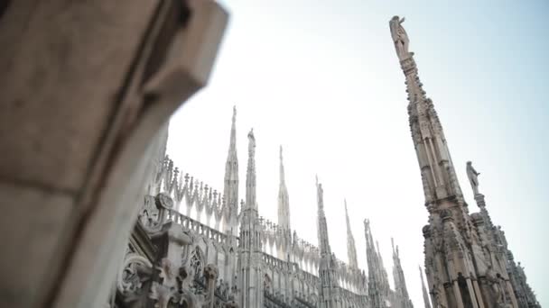 Aziz ve şehitlerin heykelleri Katedral Milan Duomo di Milano 'yu süslüyor. — Stok video