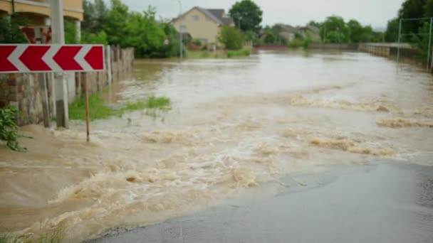 Два инженера-мужчины решают проблему наводнения. Сильное наводнение — стоковое видео