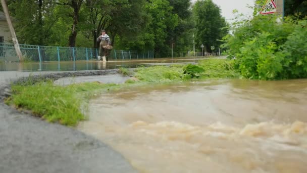 Desastre natural grandes inundações subaquáticas comunidade inteira e inundado — Vídeo de Stock