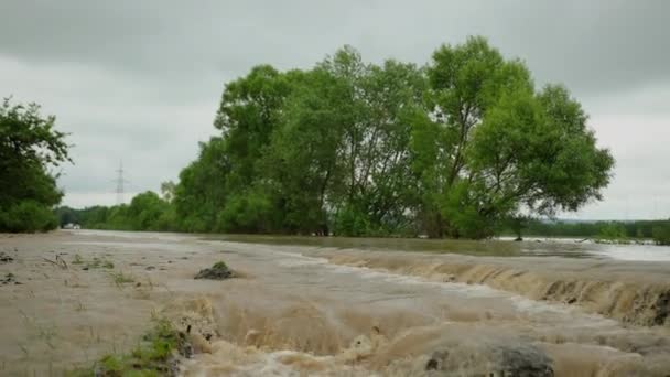 Voitures conduisant sur route inondée lors d'une inondation causée par de fortes pluies, l'eau de pluie — Video