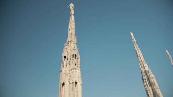 Sculptures saints and martyrs decorating the Cathedral Milan Duomo di Milano — Stock Video