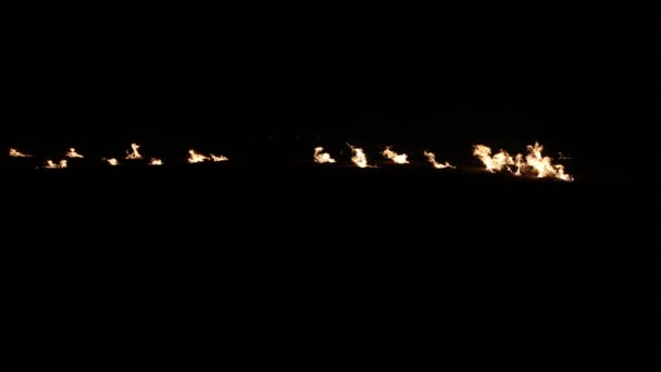 Feu en dehors de la ville, feu de joie brûlant l'avoine, blé la nuit. Lumineusement, chaleur, lumière. — Video