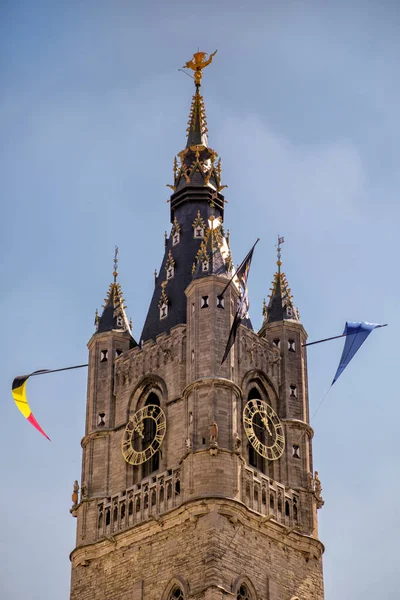 Tower Ghent Belfry Recognized Unesco World Heritage Beautiful Day Blue — Stock Photo, Image
