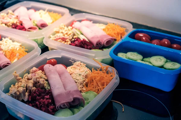 Meals Plastic Lunch Boxes Ready Takeaway — Stock Photo, Image