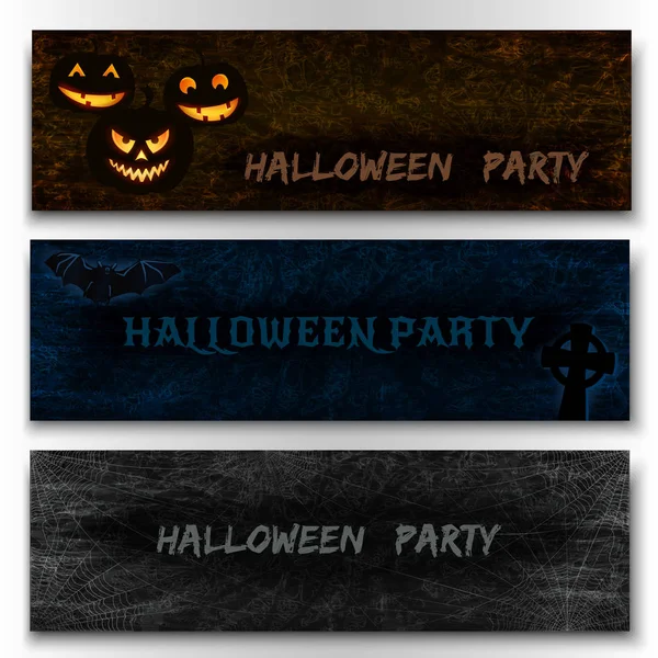 Állítsa Sötét Bannerek Halloween Party Vektoros Illusztráció — Stock Vector