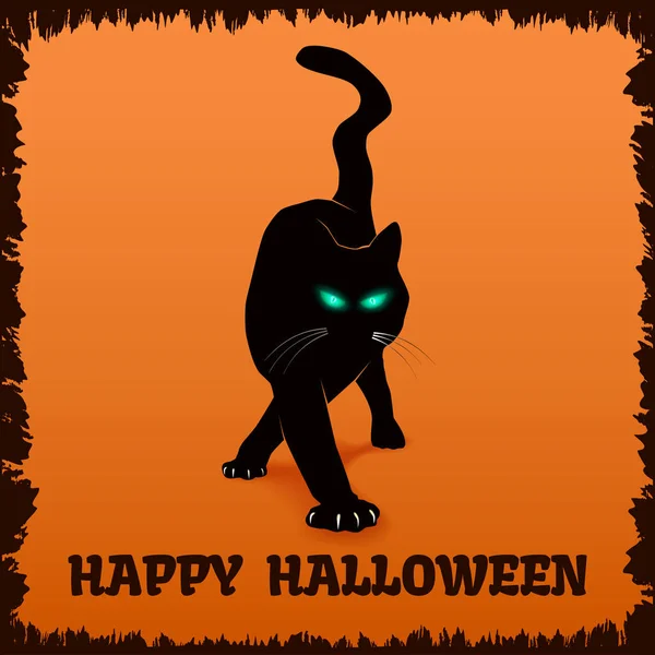 Happy Halloween Background Black Cat Vector Illustration — Stock Vector