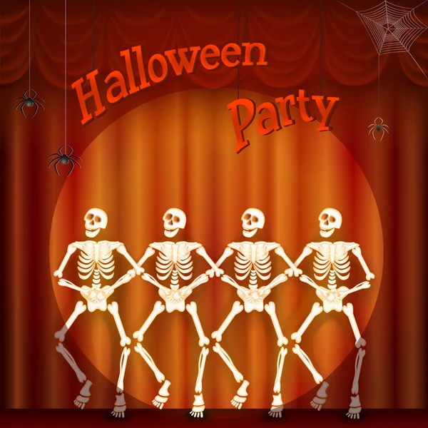 Táncoló Csontváz Poszter Halloween Party Vektoros Illusztráció — Stock Vector