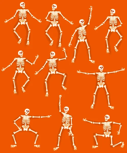 Vector Set Isolated Dancing Skeletons Halloween Design — Stock Vector