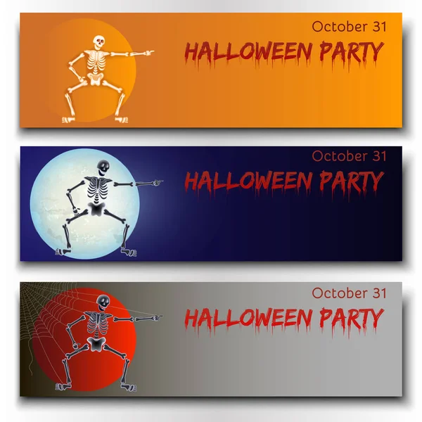 Horizontális Vektor Bannerek Halloween Party Szett — Stock Vector