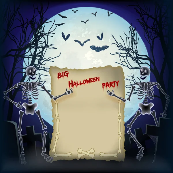 Deux Squelettes Gardent Affiche Big Halloween Party Illustration Vectorielle — Image vectorielle