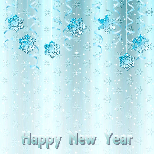Feliz Ano Novo Fundo Azul Com Flocos Neve — Vetor de Stock